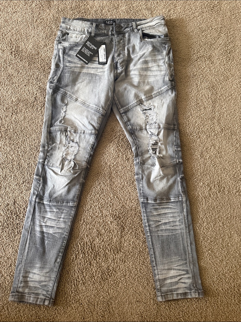 BOOHOOMAN Skinny Distressed Jeans - Light Gray